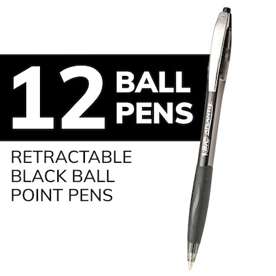 Bic Velocity Ball Pens, Retractable, Medium, Black - 12 pens