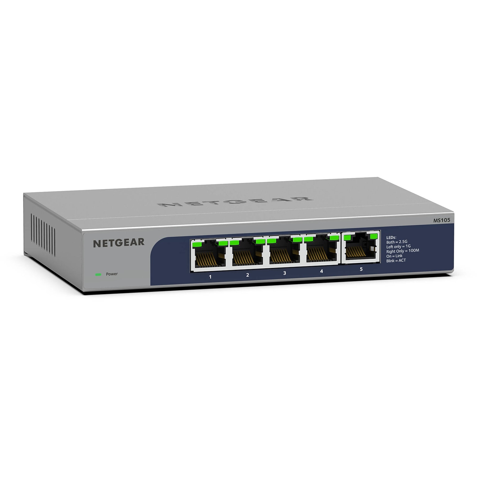 Netgear 5 Ethernet Ports Multi-Gigabit Unmanaged, 25 Gbps, Grey (MS105-100NAS)