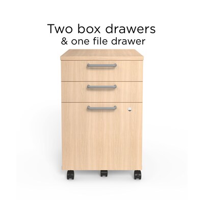Union & Scale™ Essentials 3-Drawer Vertical File Cabinet, Mobile/Pedestal, Letter/Legal, Natural, 21" (UN56981)
