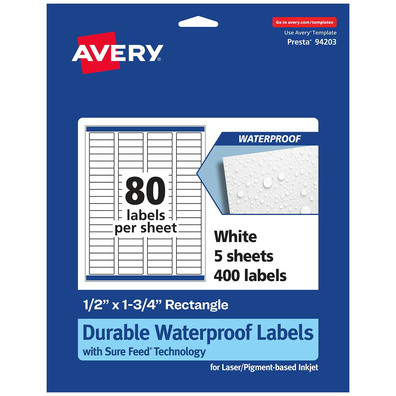 Avery Laser/Inkjet Rectangle Multipurpose Labels, 0.5 x 1.75, White, 400 Labels/Pack (94203)