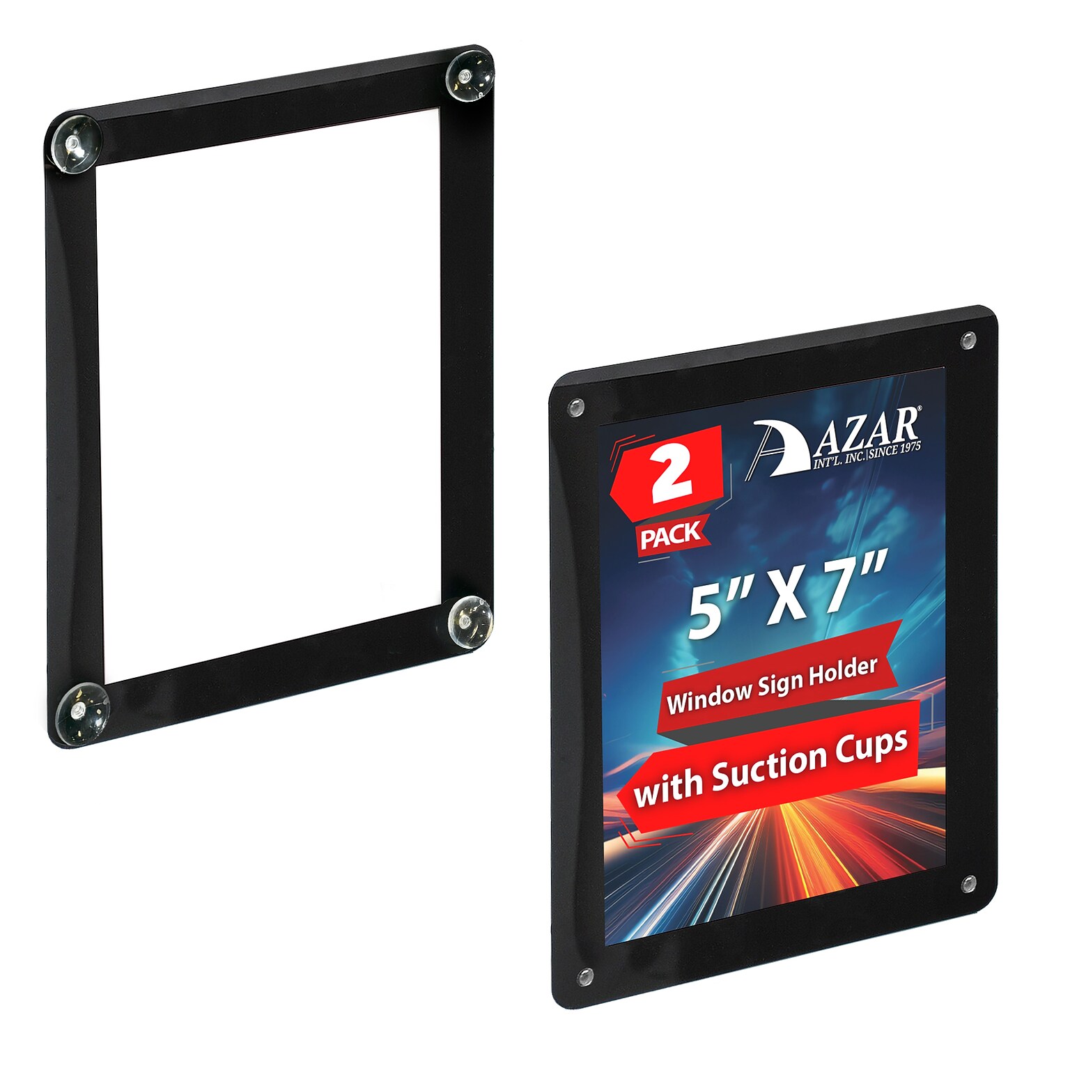 Azar Document Holder, Window-Hanging, Vertical/Horizontal, Side Loading Plastic, 2/Pack (106692-BLK-2PK)