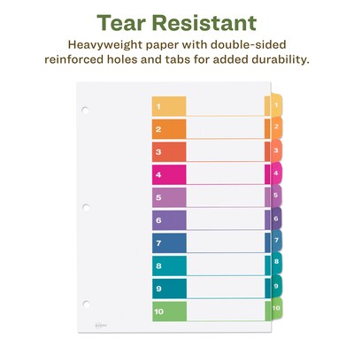 Avery Ready Index Table of Contents EcoFriendly Paper Dividers, 1-10 Tabs, Multicolor, 3 Sets/Pack (11082)