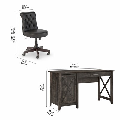 Bush Furniture Key West 54"W Computer Desk with Storage and Mid-Back Tufted Office Chair, Dark Gray Hickory (KWS020GH)