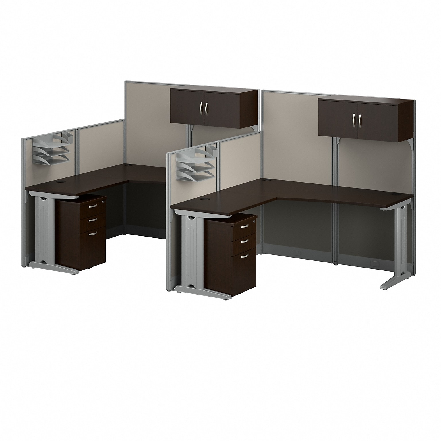 Bush Business Furniture Office in an Hour 63H x 129W 2 Person F-Shaped Cubicle Workstation, Mocha Cherry (OIAH008MR)