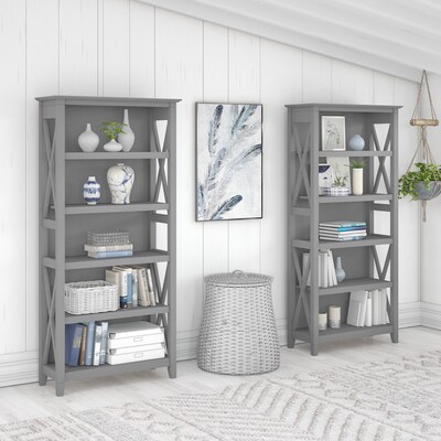Bush Furniture Key West 66"H 5-Shelf Bookcase with Adjustable Shelves, Cape Cod Gray Laminated Wood, 2/Set (KWS046CG)