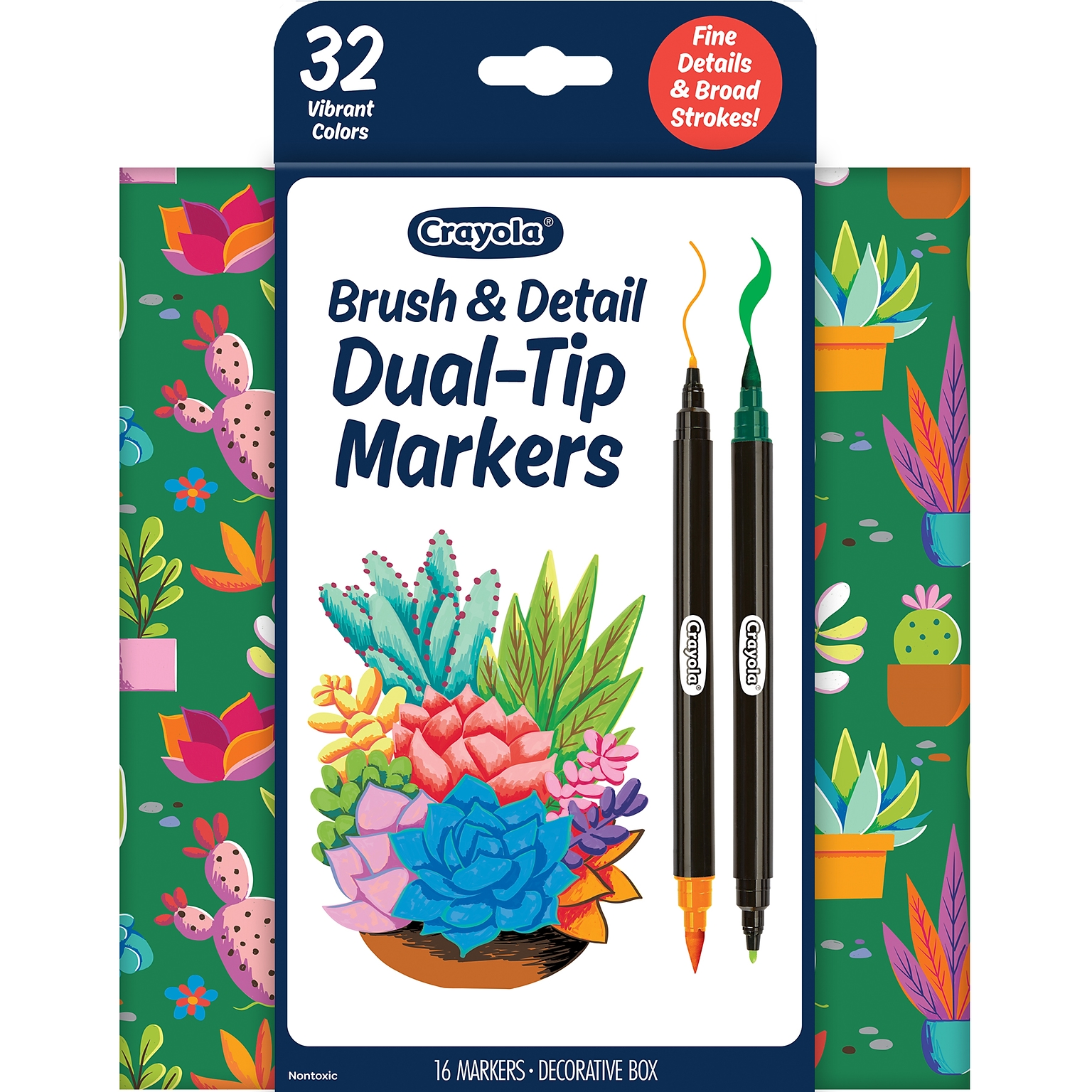 Crayola Brush & Detail Dual-Tip Water Based Markers, Assorted Colors, 16/Pack (BIN586755)