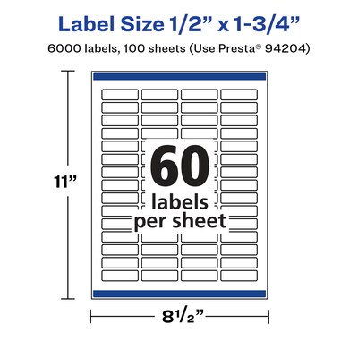 Avery Laser/Inkjet Multipurpose Labels, 1.75" x ", Glossy White, 6000/Box (94204)