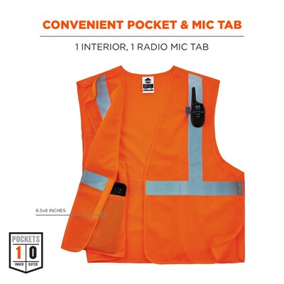 Ergodyne GloWear 8215BA High Visibility Sleeveless Safety Vest, ANSI Class R2, Orange, Large (21065)