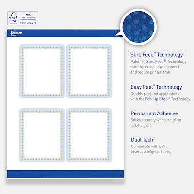 Avery Laser/Inkjet Rectangle Multipurpose Labels, 4" x 3-1/3", White, 40/Pack (S00DMC)