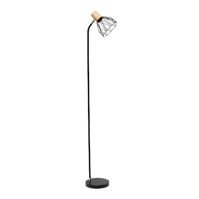 Simple Designs Farmhouse Fusion 55.91" Floor Lamp with Round Shade, Black (LF2019-BLK)