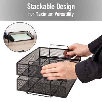 Mind Reader Metal Side Loading Stackable Letter Tray, Letter Size, Black, 2/Pack (DSTACK2-BLK)