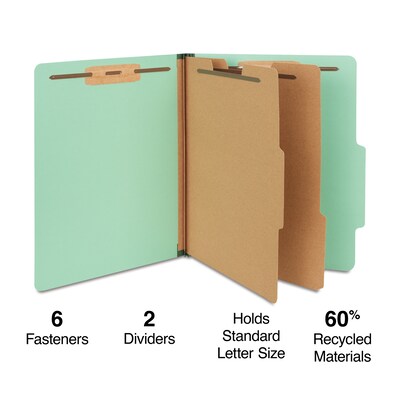Staples 60% Recycled Pressboard Classification Folder, 2-Dividers, 2.5" Expansion, Letter Size, Light Green, 20/Box