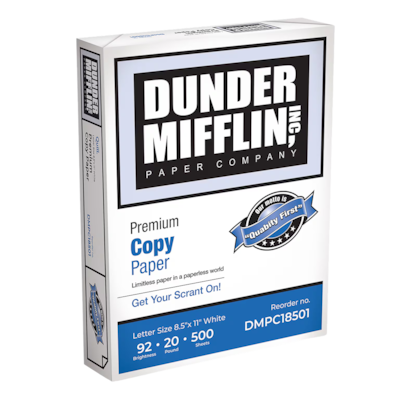 Dunder Mifflin Special Edition 8.5" x 11" Premium Copy Paper, 20 lbs., 92 Brightness, 1 Ream of 500 Sheets (DMPC18501RMBX)