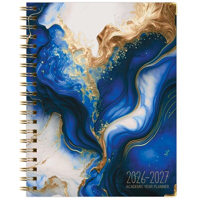 2026-2027 Excello Brands 8.5" x 11" Academic Weekly & Monthly Planner, Paperboard Cover, Dark Blue Marble (FSHN-AY26-8511-23)