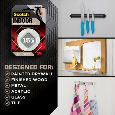 Scotch Double-Sided Indoor Mounting Tape, 1" x 3.47 yds, White, 1 Roll/Pack (314S-MED)