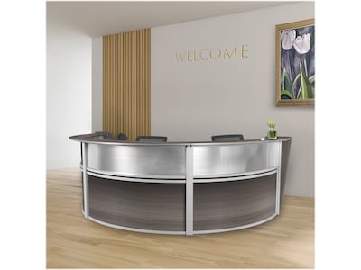 Regency Marque 144"W Curved Reception Desk Workstation, Driftwood Gray (77313GY)