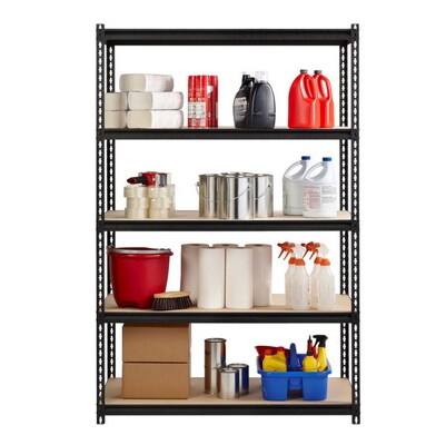 Lorell Iron Horse Riveted Shelving Unit, 2300 lb. Capacity, 48W x 18D x 72H, Black/Natural (LLR59