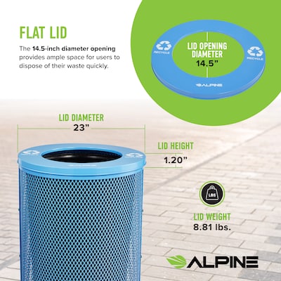 Alpine Industries 4460 Series Steel Mesh Outdoor Trash Can with Liner, 36 Gallon, Blue (ALP4460-01-BLU)