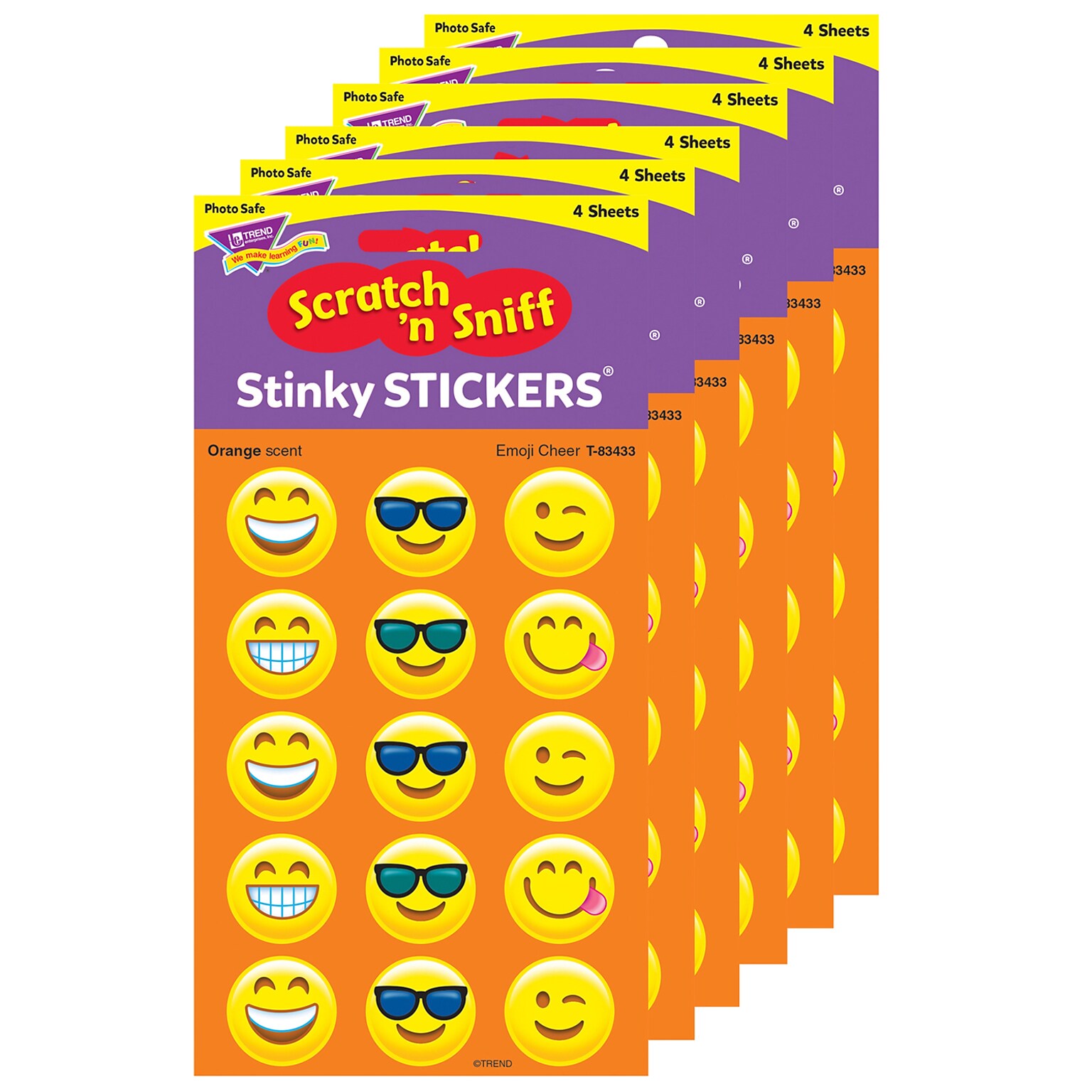 TREND Orange Stinky Stickers® Emoji Cheer, 60/Pack, 6 Packs (T-83433-6)