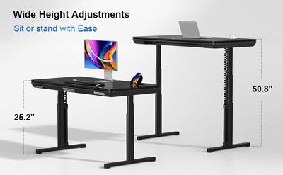 ErgoAV 57"W Electric Rectangular Adjustable Glass Standing Desk, Galaxy Glass (ERDS1-01G)