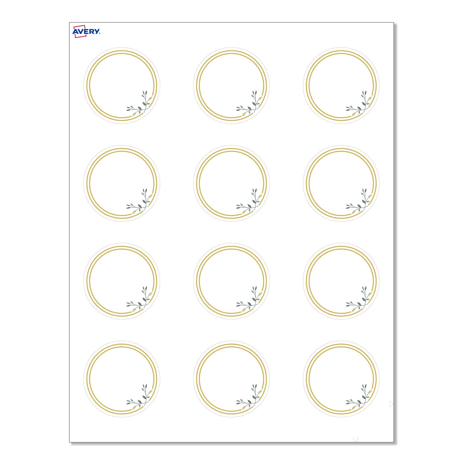 Avery Double Gold Border w/ Florals Matte Blank Card, White, 120/Pack (S00-D2P)