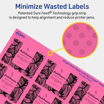 Avery Laser/Inkjet Rectangle Multipurpose Labels, 2" x 2-5/8", Bright Pink, 150/Pack (94235)