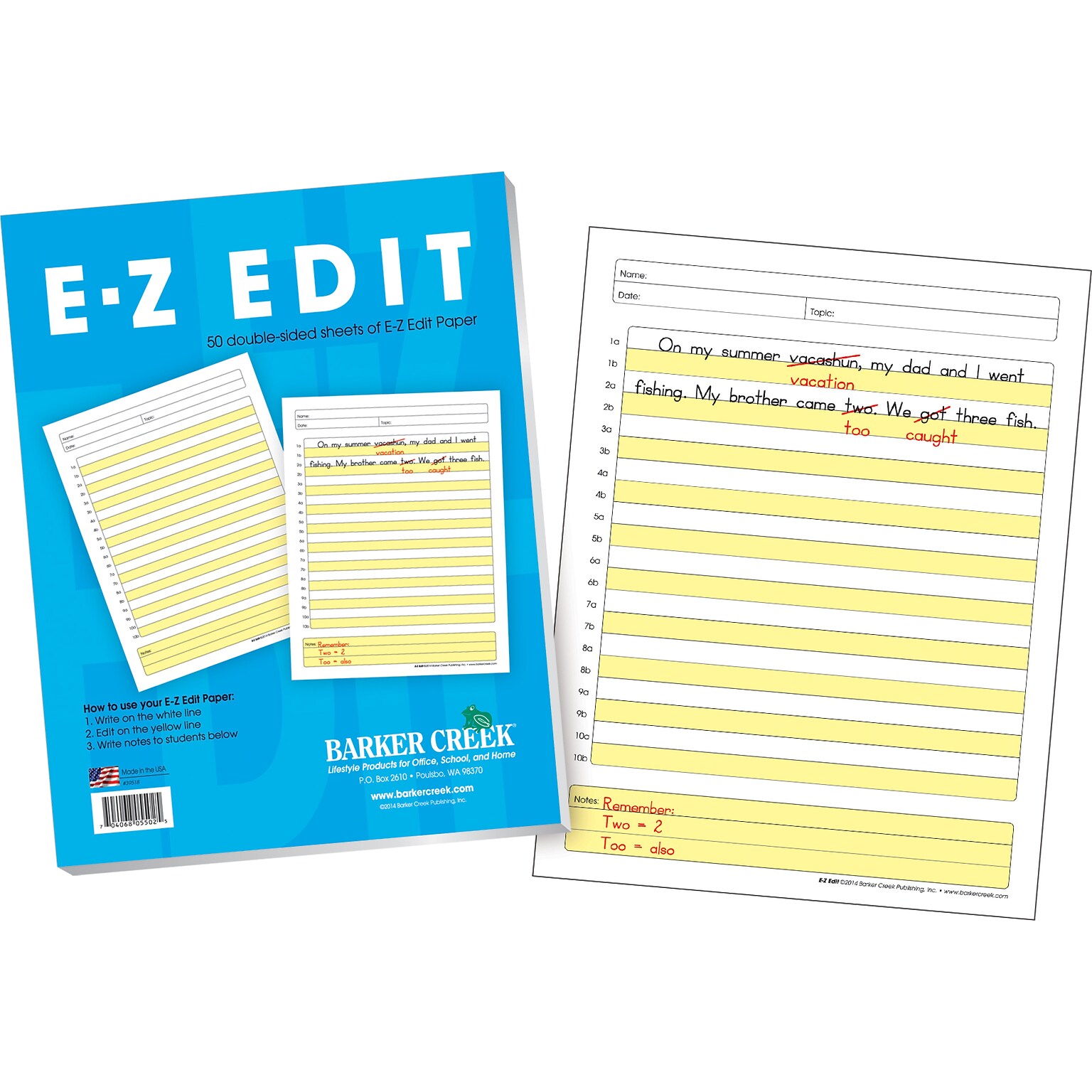 Barker Creek E-Z Edit Handwriting Practice Paper, 8.5 x 11, 60 lbs., Multicolored, 50 Sheets/Pack (BC5502)