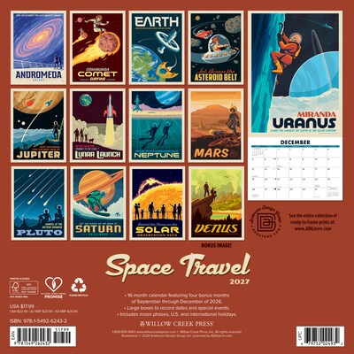 2027 Willow Creek Space Travel 12 x 12 Monthly Wall Calendar, Assorted Colors (62432)