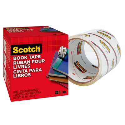 Scotch Book Transparent Clear Tape, 4" x 15 yds., 3" Core, Transparent (8454)