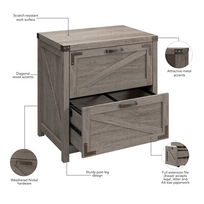Bush Furniture Knoxville 2-Drawer Lateral File Cabinet, Restored Gray (CGF129RTG-03)