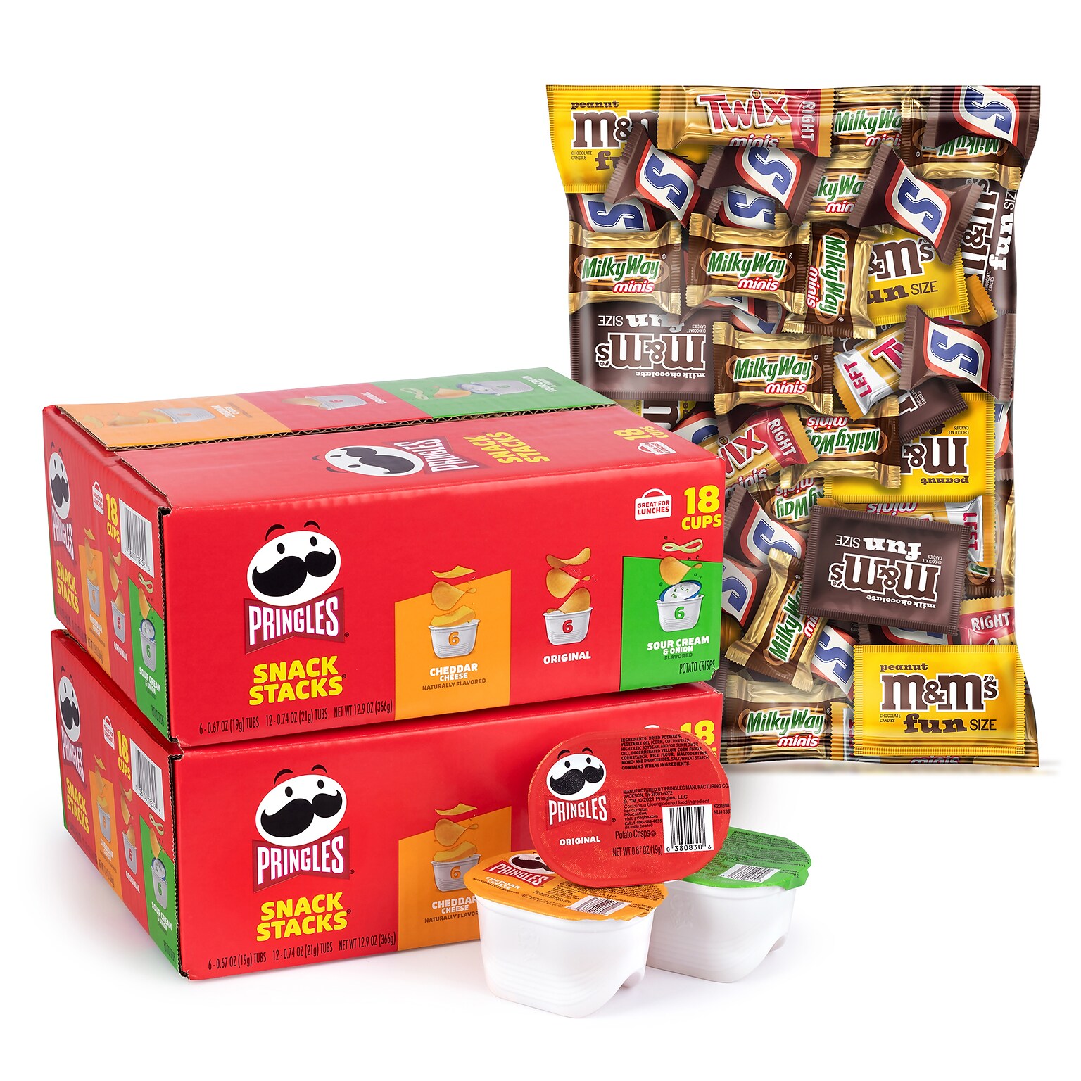 Mars Favorites Miniatures Assorted Chocolate Candy Variety & Pringles Snack Stacks Variety, 2/Pack (600-04170)
