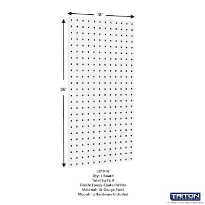 Triton Products LocBoard 18" x 36" x 9/16" Steel Square Hole Pegboard, 18 Assorted Hooks (LB18-1WH-KIT)
