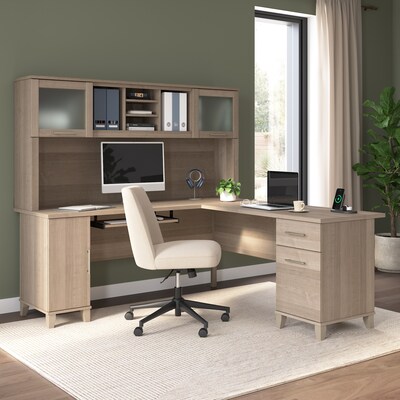 Bush Home Somerset 72W L Shaped Computer Desk with Hutch, Ash Gray (SET001AG)