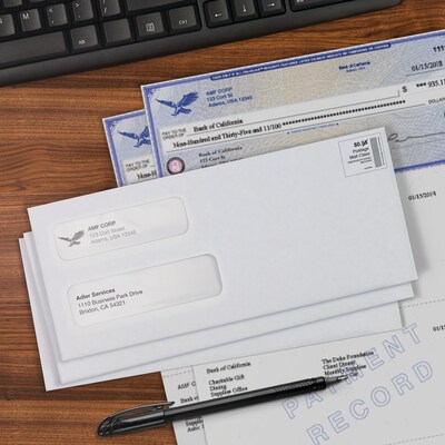 Staples Reveal-N-Seal Security Tinted #8-5/8 Double Window Envelopes, 3 5/8" x 8 5/8", White, 500/Box (1017263)
