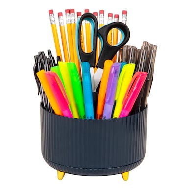 Staples 5-Compartment Rotating Plastic Desk Organizer, Navy Blue (ST63867)