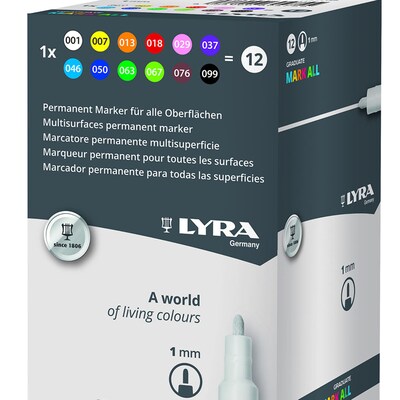 Lyra Graduate Mark All Water-Based Marker, Assorted Colors, 1mm Small Tip, 12/Pack (LYXL6811120)