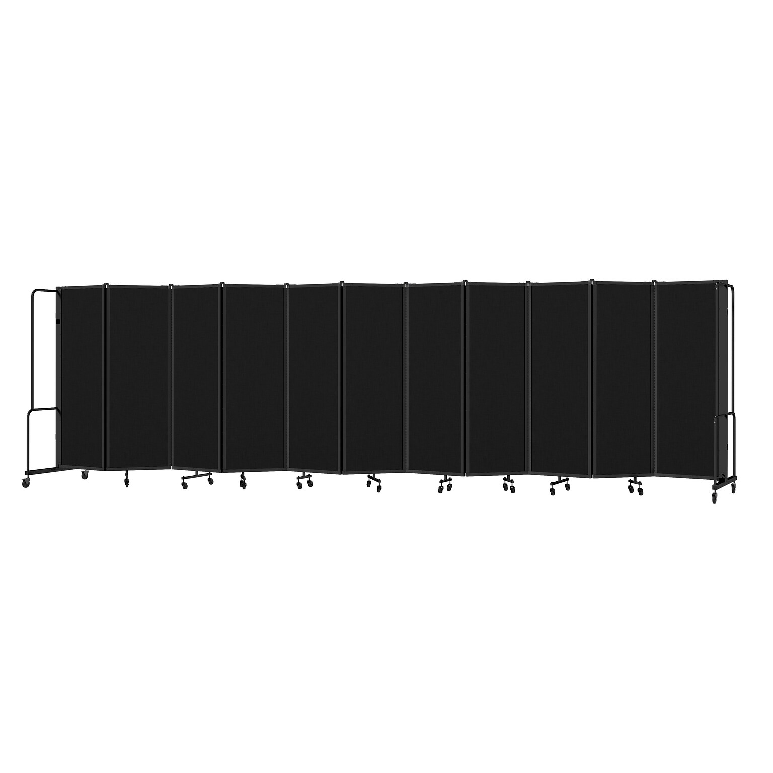 National Public Seating Robo Series 11-Panel Folding Mobile Room Divider, 72H x 256W, Black Fabric (RDB6-11PT10)