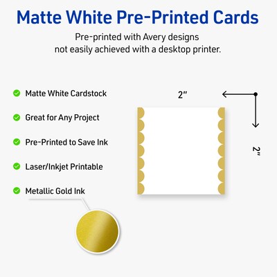 Avery Pre-Printed Gold Edge Dots Design Matte Blank Card, White, 120/Pack (S00-DK5)