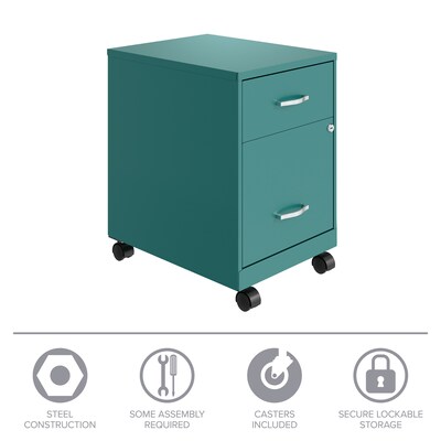 Space Solutions 18" 2-Drawer Mobile Verticle File Cabinet with Accessory Drawer, Letter Width, Teal (25937)