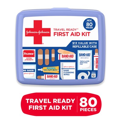 Johnson & Johnson Travel Ready Office First Aid Kit, 80 Pieces (202068)