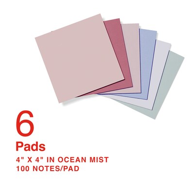 Staples Ultra Sticky Notes, 4 x 4, Ocean Mist Collection, 100 Sheets/Pad, 6 Pads/Pack (ST62876)