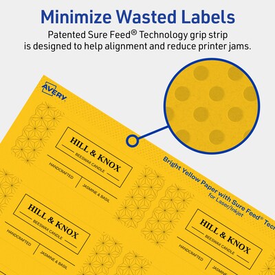 Avery Laser/Inkjet Rectangle Multipurpose Labels, 1.5" x 3.75", Bright Yellow, 800/Box (94205)