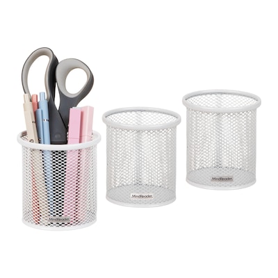 Mind Reader Metal Pen Holder, White, 3 Pieces/Set (CLIPMESH3-WHT)