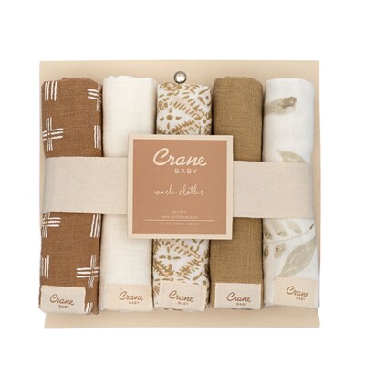 Crane Baby Kendi Wash Cloth Set, 5-Piece, Safari Animal (BC-120WC)