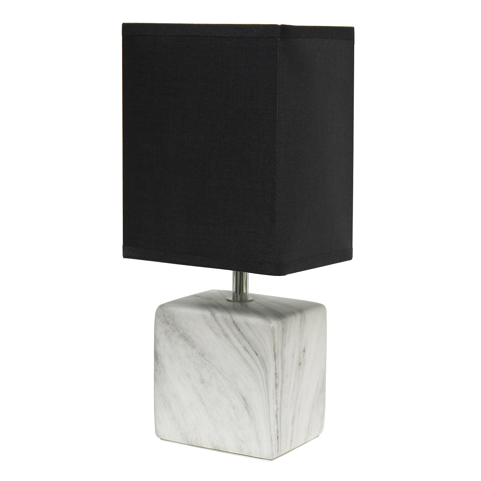Simple Designs Petite Marbled Ceramic Table Lamp Fabric Shade, White with Black Shade (LT2071-WOB)