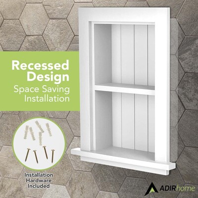 AdirHome 1-Shelf Recessed Wall Mount Shelf, 19" x 12.75" x 4.75", White (515-01-WHI)