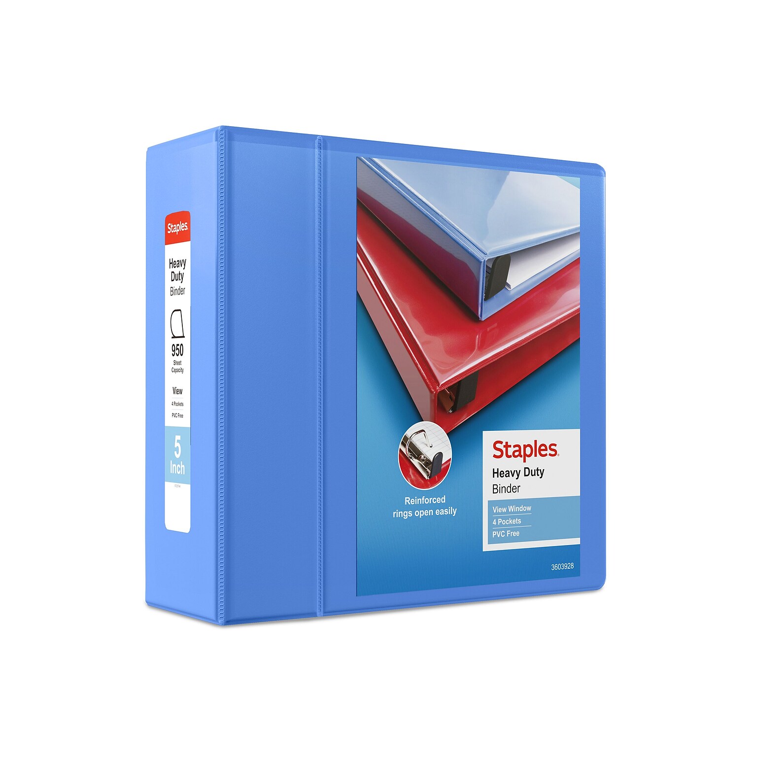 Staples® Heavy Duty 5 3 Ring View Binder with D-Rings, Periwinkle (ST56294-CC)