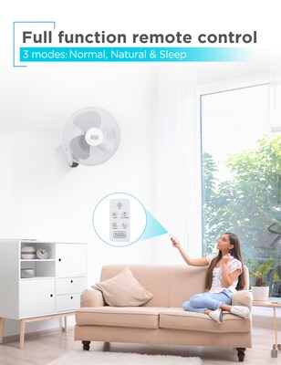Black & Decker 16" Oscillating Wall Fan, 3-Speed, White (BFWL16R)