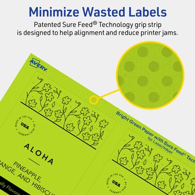 Avery Laser/Inkjet Multipurpose Rectangle Labels, 5" x 3.5", Bright Green, 320/Box (94256)