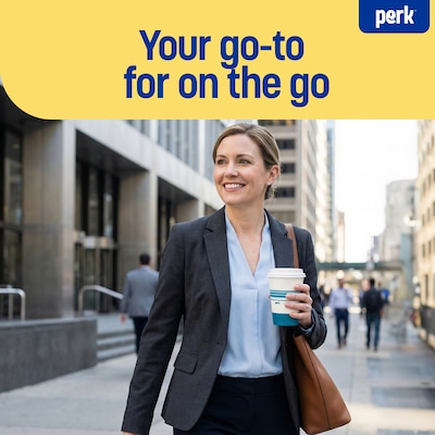 Perk™ Paper Cup & Lid Combo, 12 Oz., White/Blue, 50/Pack (PK54365)